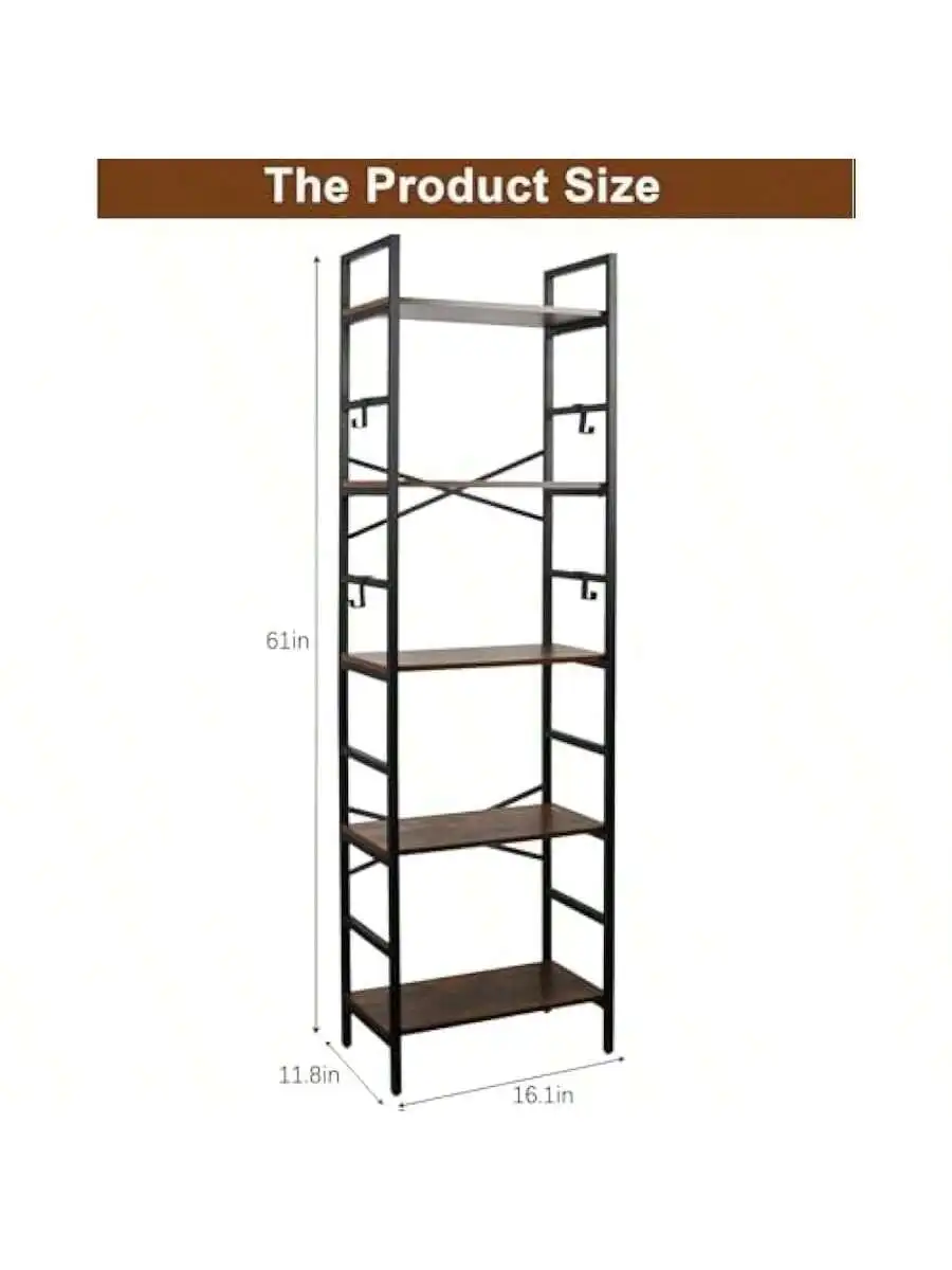 5 Tier Bookshelf 5 Tier Bookshelves Home Office Bookcase Shelf Storage Organizer Industrial Narrow Bookcase Display Stan 5