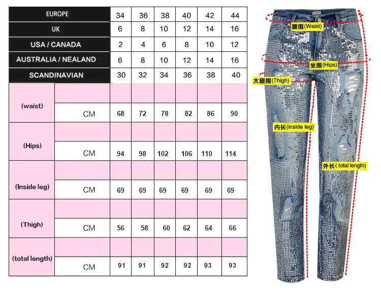 Sequined Jeans Women Mid Waist Straight Denim Pants Women Ankle Length Ripped Jeans Femme Hole Washed Distressed Denim Trousers women's clothing stores