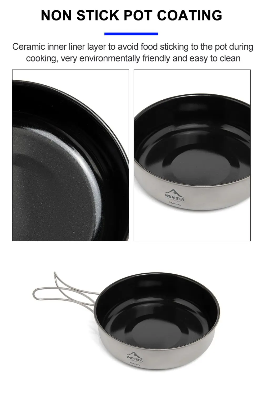 Wideea Camping Geschirr Titan Kochgeschirr Set Tourismus Kessel Outdoor Kochtopf Bratpfanne Picknick Küche Wandern Trekking – Detail 5
