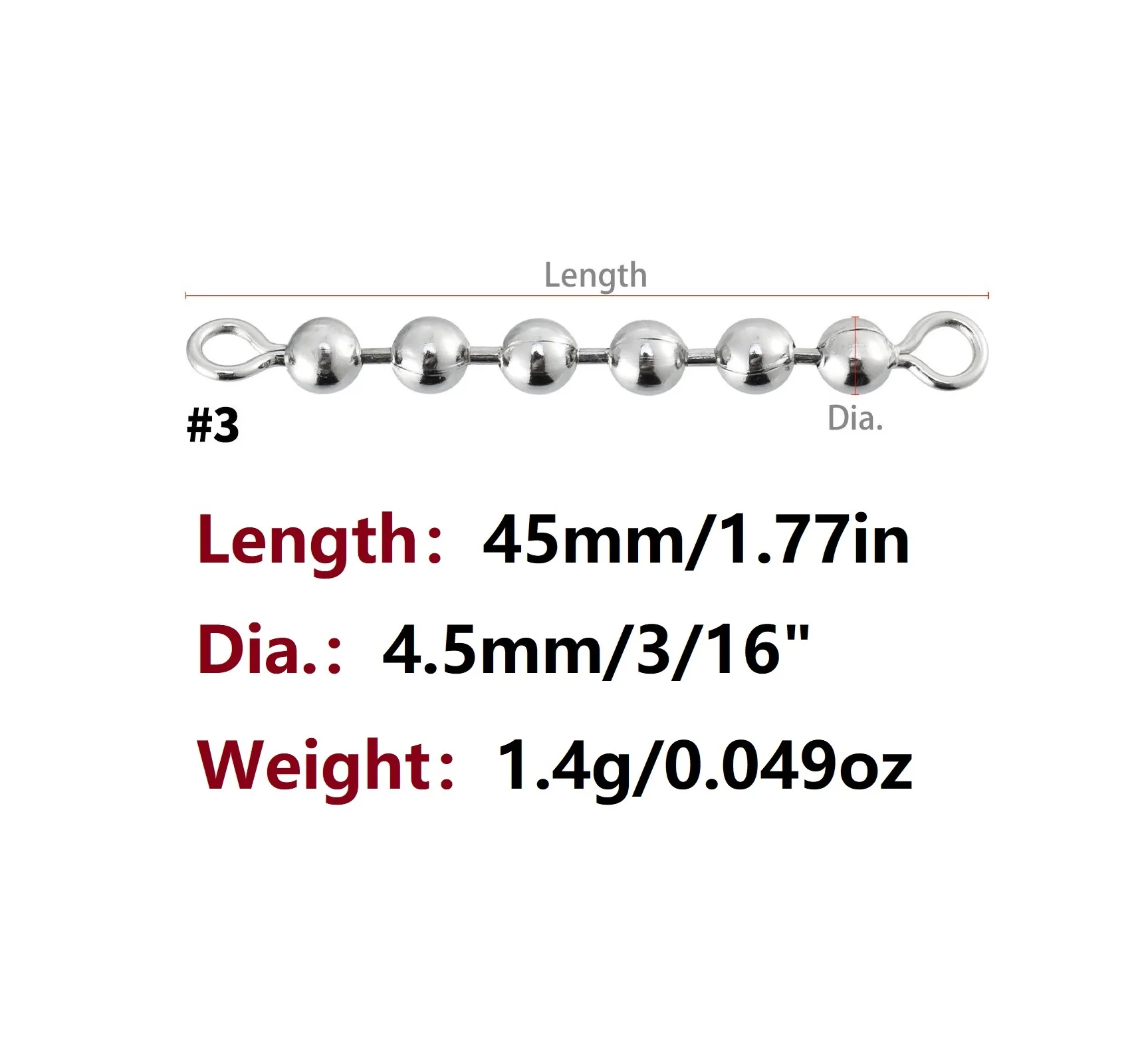 20pcs Fishing Swivel Rolling Bead Chain Bearing Trolling Rig Saltwater  Stainless Steel Solid Ring Connector Trout Catfish