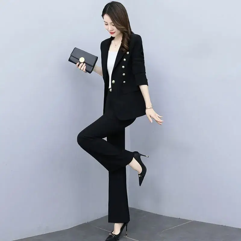 Women's Set 2022 Spring and Autumn New Fashion Casual Korean Style Slim Fit Top Age Reducing Wide Leg Pants Two Piece Set