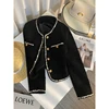 MEXZT Vintage Tweed Jacket Women Elegant Cropped Quilted Coat Commute Black Blazer Winter Ladies Korean Short Outerwear Tops New 4