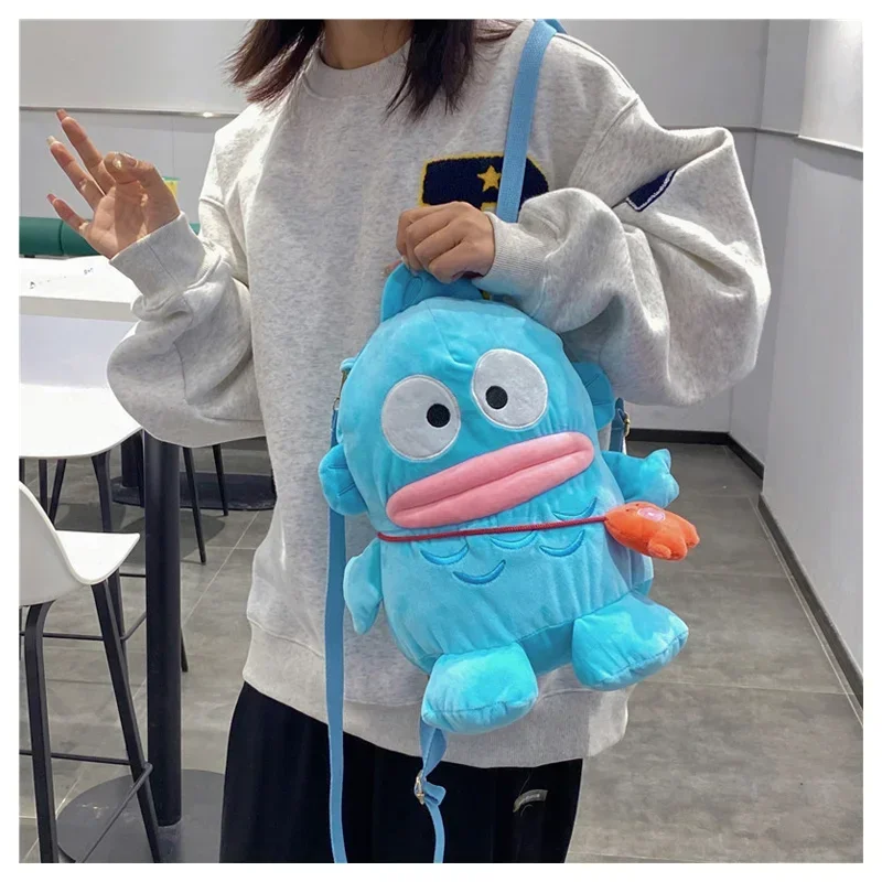 

Cartoon Anime Sanrioed Hangyodon Plush Doll Backpack Kawaii Plushie Soft Large Capacity Storage Bag Cute Shoulder Bag Girl Gift