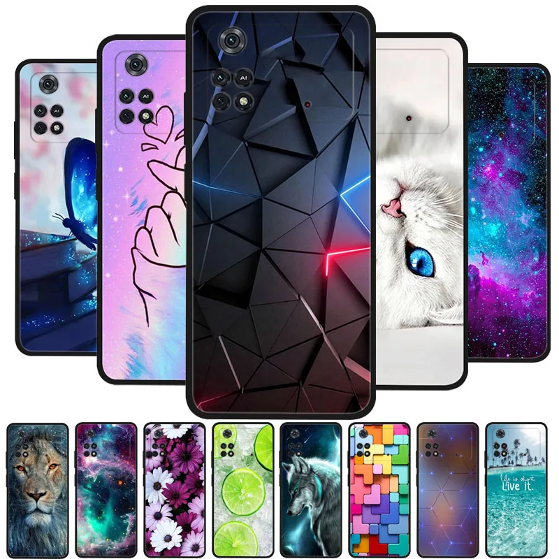 

For Xiaomi Poco M4 Pro 4G Case 6.43'' Black Protective Soft Silicon Tpu Back Cover for Xiaomi Poco M4 Pro Case Coque Cartoon