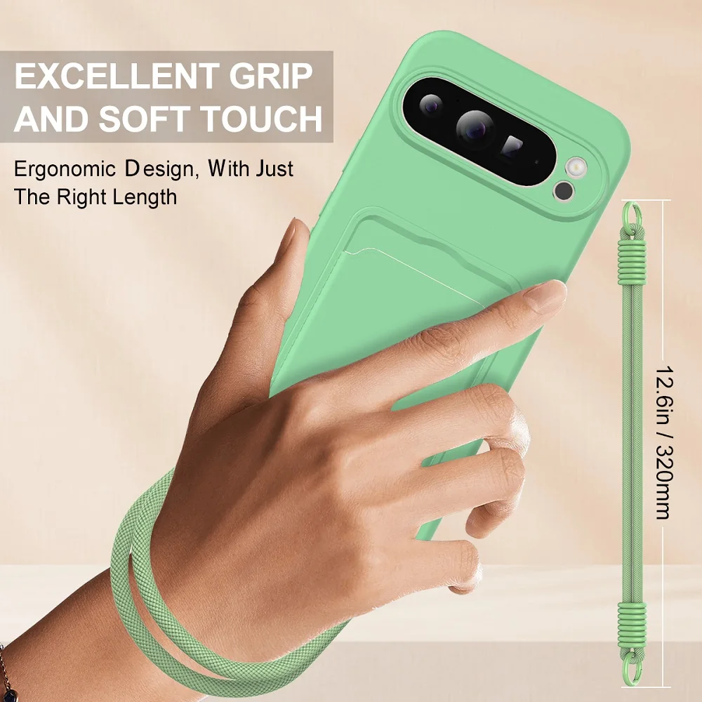 Premium Soft Liquid Silicone Phone Case with Lanyard and Card Holder - Shockproof Protective Cover