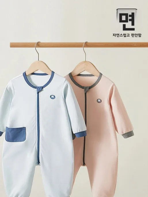 부드러운 순면 지퍼형 원지 파자마 남아 여아 홈웨어 발차기 방지 수면복 봄 여름 아동용