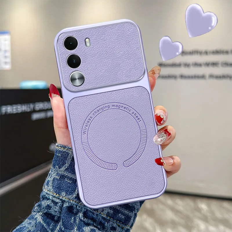 Vegan Leather Magnetic Ultra-Thin Anti-Drop Case with Wireless Charging Capability