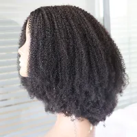 Noir naturel # 1B Jet Black # Perruque V U Part en cheveux humains 100% vierges Remy brésiliens, bouclés afro crépus 4C, pour femmes noires 2