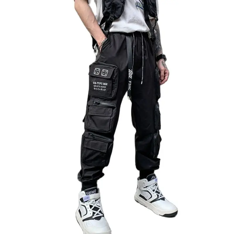 2022 Techwear Style Multi Pockets Cargo Pants Man Vintage Punk Hip Hop Pants Ribbon Casual Joggers Streetwear 6