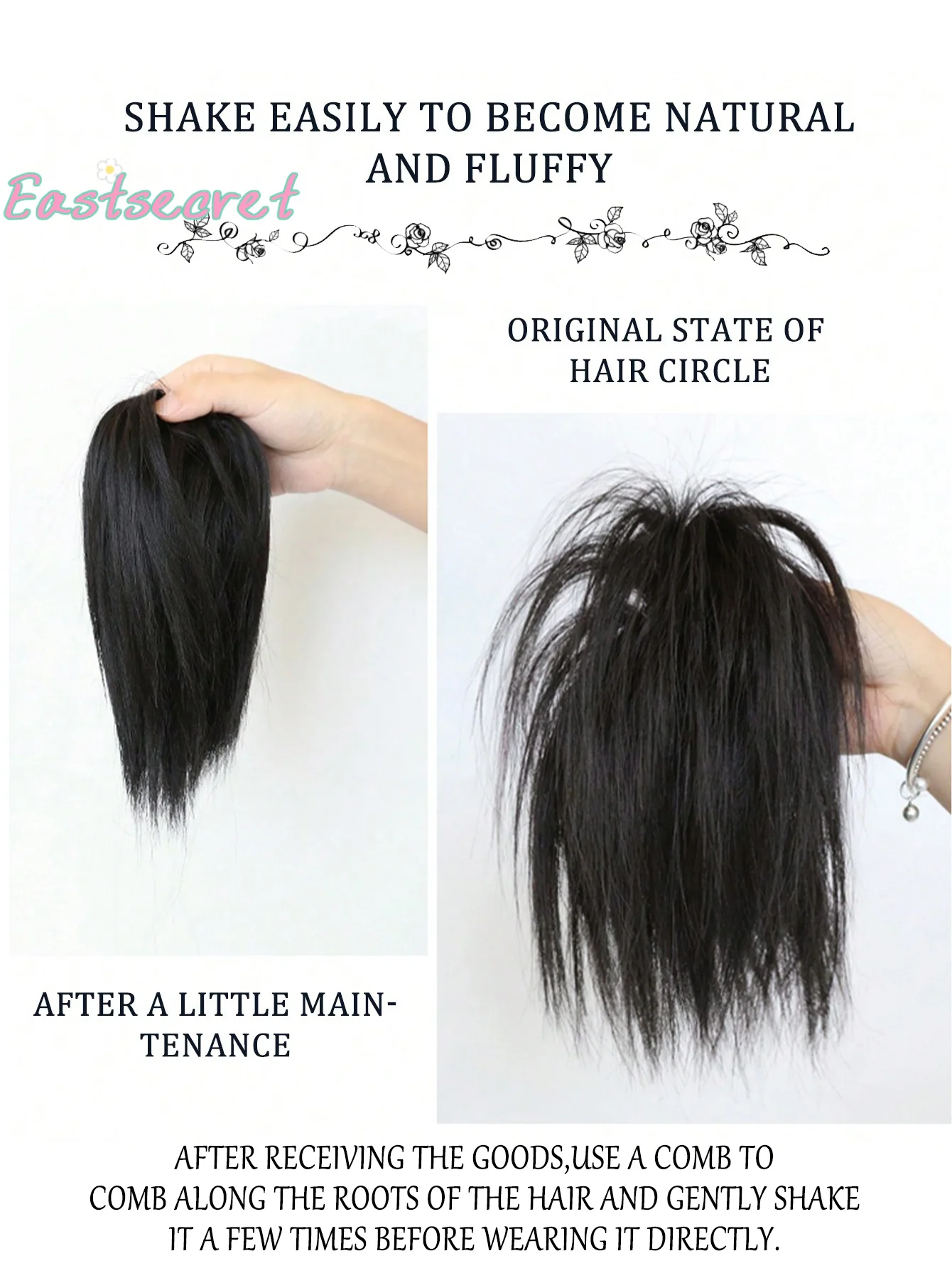 EAST 합성 가짜 머리 엉킨 머리 Chignon 탄성 유연한 밴드 Scrunchy Scrunchie Curly Hairpiece 합성 확장