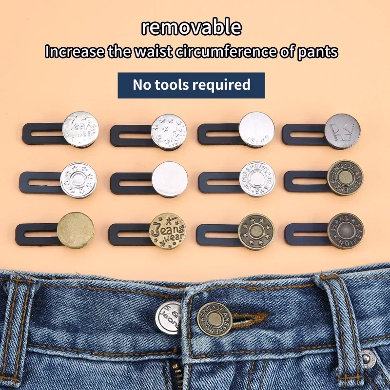 6pcs Metal Button Extender Perfect To Any Jeans Pants Free Sewing Retractable Jeans Waist Button Extended Buckles Fixing Kit