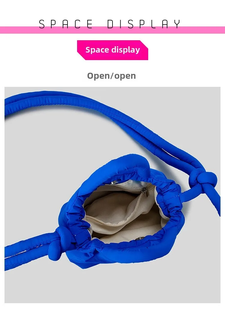 Personalisierte modische Umhängetasche, Nischendesign, neue, mit Baumwolle gefüllte Nylon-Umhängetasche für Damen, weiche und leichte, plissierte Seil-Kleinhandtasche_voghion.com
