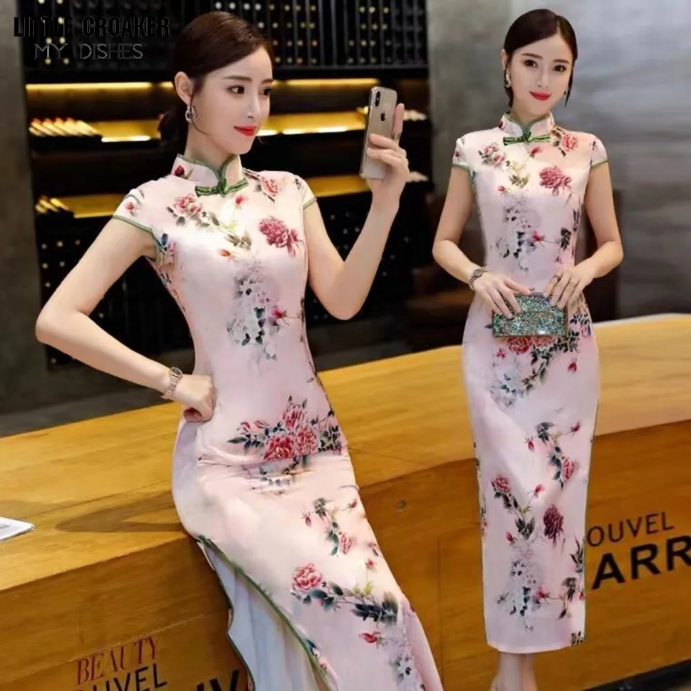 

Women 2023 Summer New Long Qipao New Chinese Youth Style Cheongsam Retro Slim Fit Elegant Women's Dress