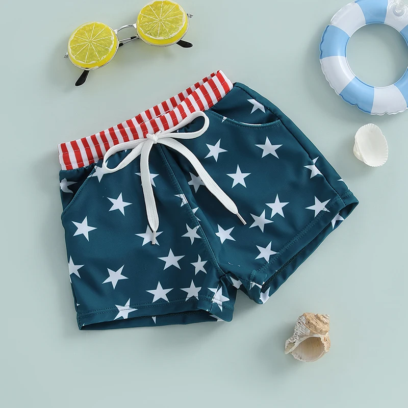 أطفال طفل الفتيان شورتات للبحر الصيف يوم الاستقلال الرباط ستار مخطط طباعة السباحة جذوع الصغار ملابس السباحة 1-4 سنوات