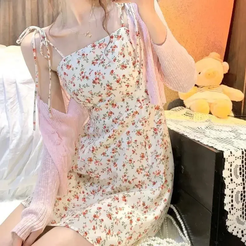 Summer Hipster Floral Print Strap Slim Fit Women Dress Fairy Sweet Fashion Sleeveless Mini Dress A Line Preppy Suspender Dresses