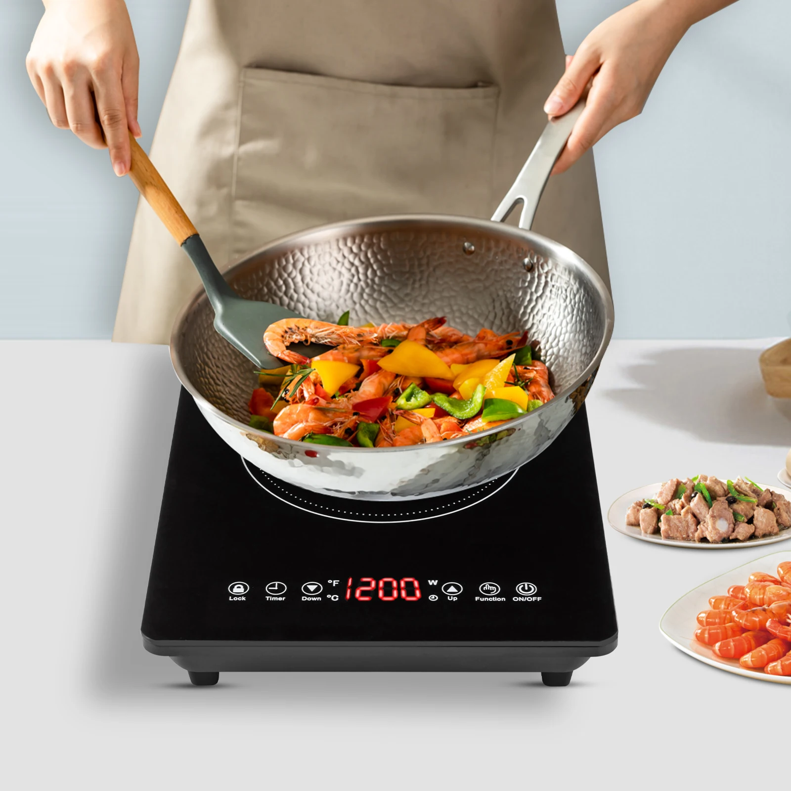 1800W Black Portable Induction Cooktop,Single Electric Cooktops Countertop Stove With 9 Temperature & Power Levels for Kitchens