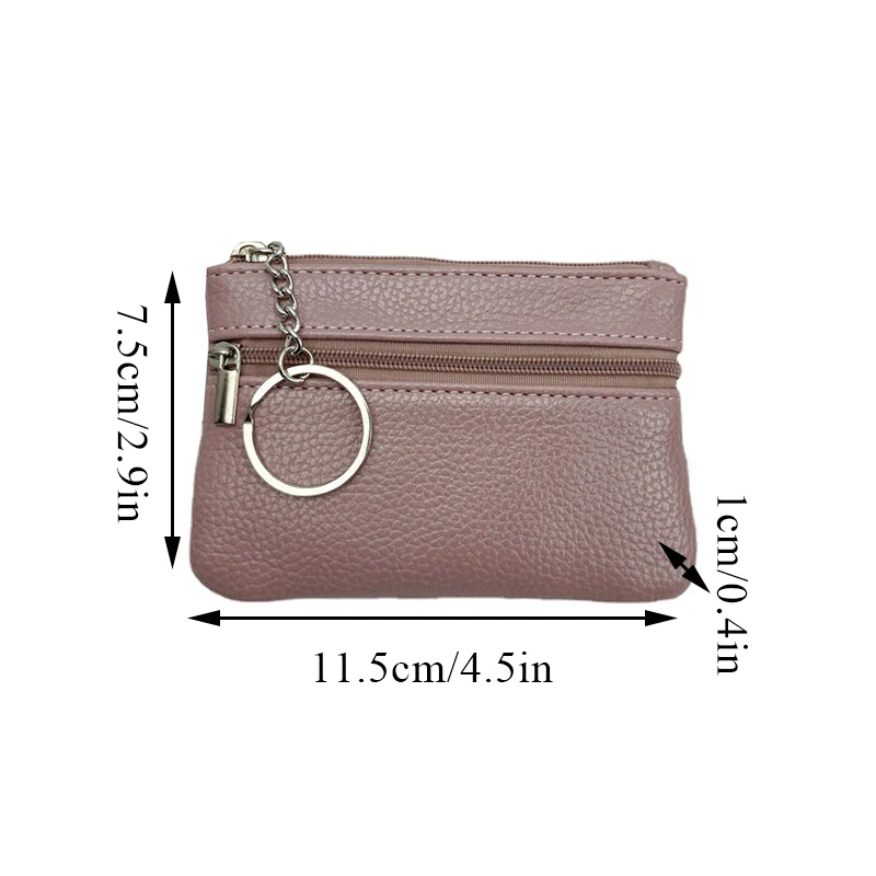 Ayli Mini Leather Wallet Coin Purse 3 Zipper Pockets Key Ring Mini Pouch for Women and Teenage Girls, Women's, Size: One size, Red