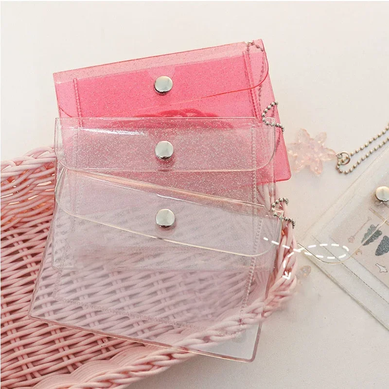 Cute Mini Transparent PVC Button Storage Bag Simple Small Things Chain Lipstick Wallet Girl Heart Sundry Storage Bag Gift
