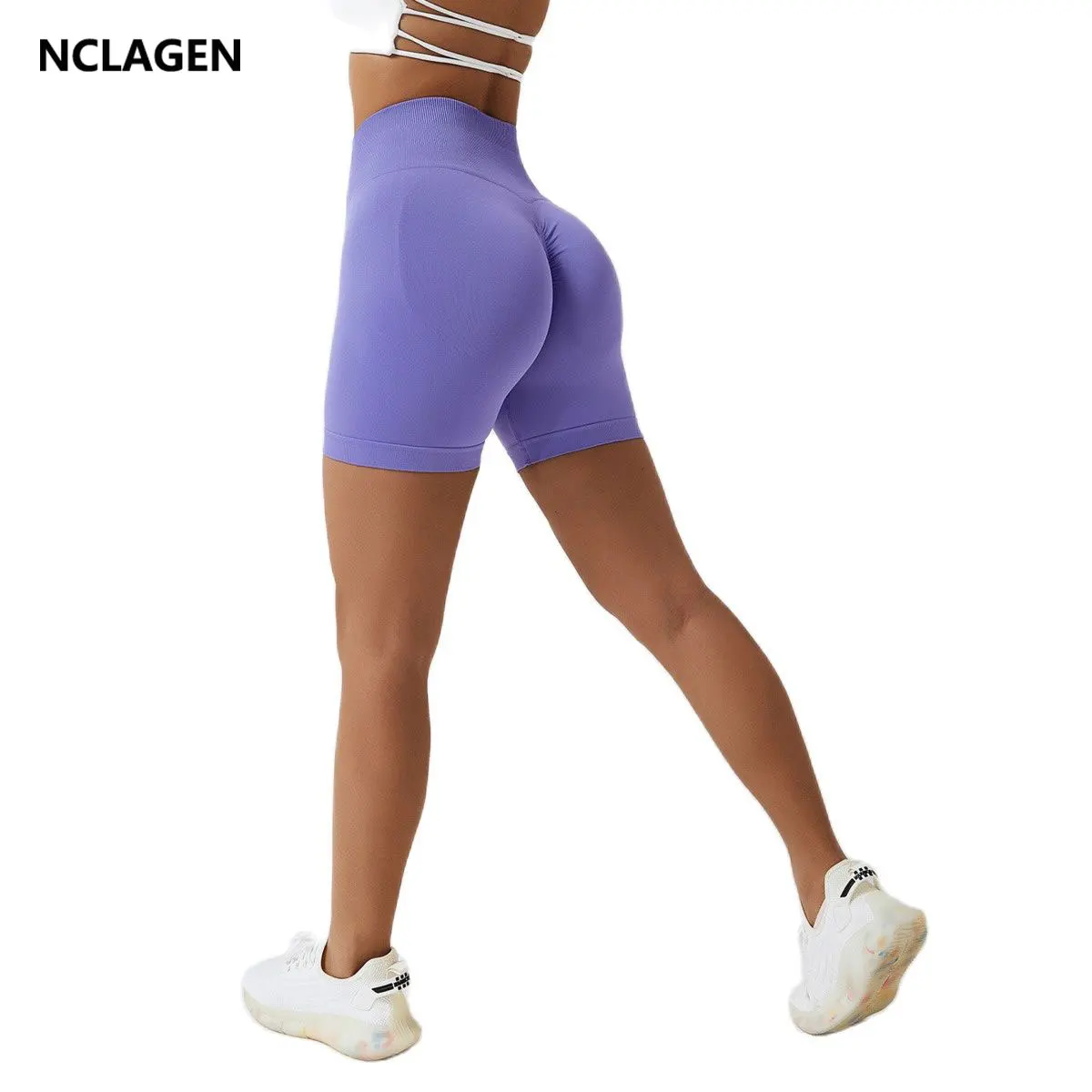 NCLAGEN Summer Seamless Yoga Shorts High Waist Scrunch Workout Shorts Hip Lifting Elastic