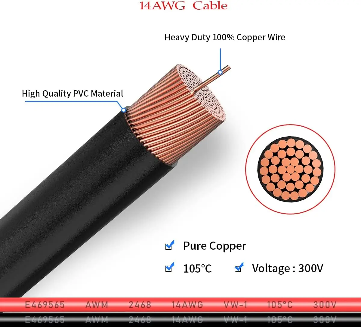 14 AWG 2피트 SAE 분배기 연장 케이블 1-4 SAE 어댑터 (태양광 패널, 자동차, 오토바이, RV용 극성 반전 어댑터 포함)