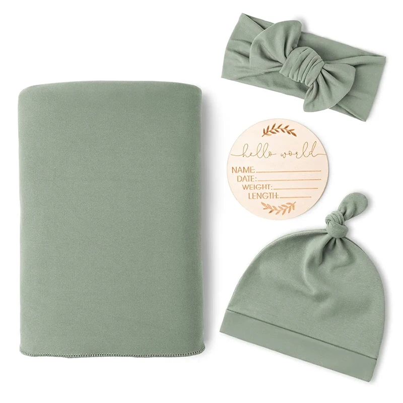 Newborn Baby Receiving Blanket with Matching Headband and Beanie Set Baby Swaddle Nursery Swaddle Wrap Set of 4 2