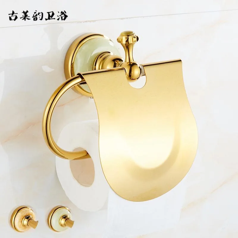 

Paper roll Holder Gold Total Brass Toilet Paper Holder Luxury Crystal Decoration Waterproof Tissue Box Holder new