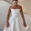 Simple Wedding Dresses A Line Woman's Satin Sexy Boat Neck Sleeveless Tiered Backless Bride Gowns Customized Vestidos De Novia 2