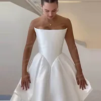 Simple Wedding Dresses A Line Woman's Satin Sexy Boat Neck Sleeveless Tiered Backless Bride Gowns Customized Vestidos De Novia 2