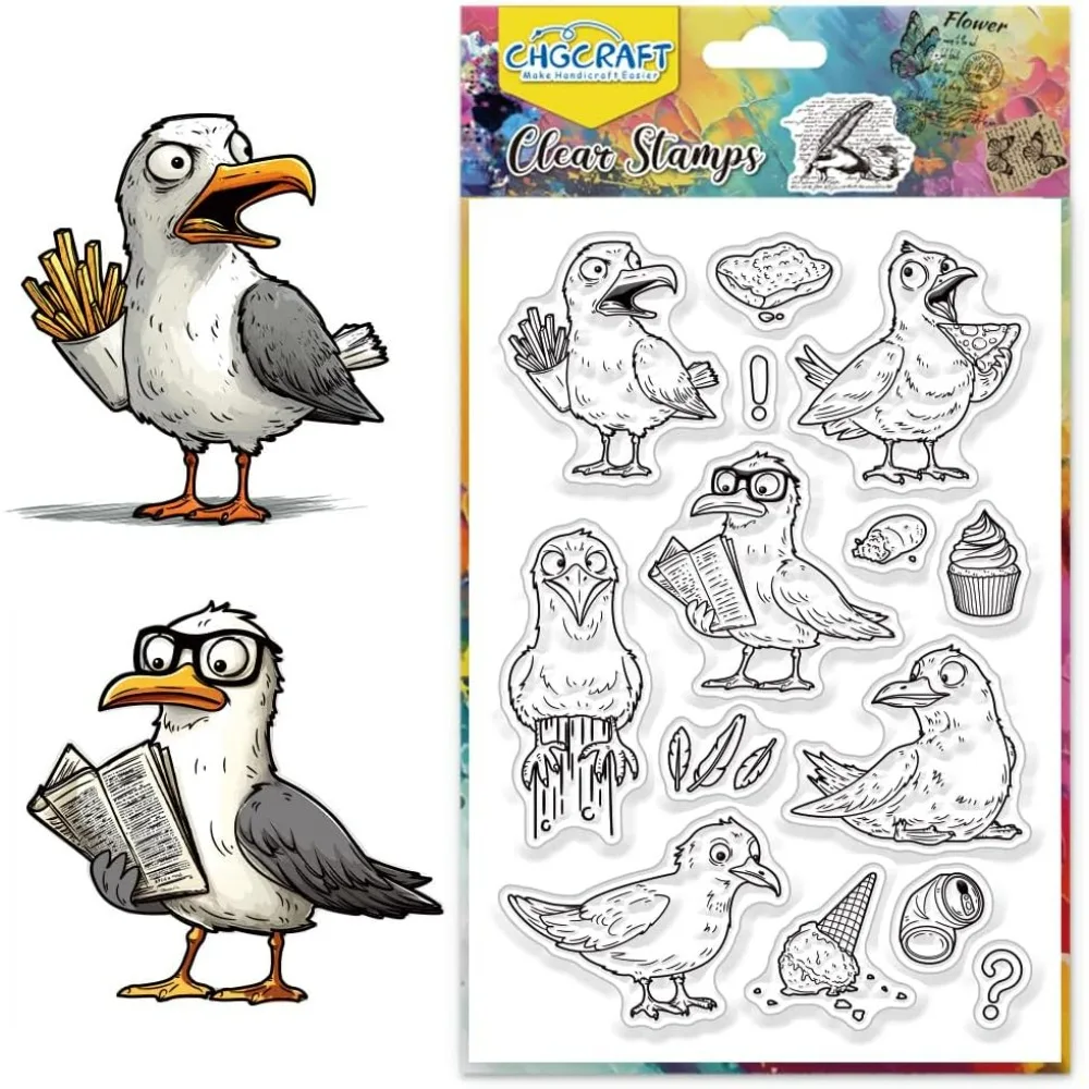 Seagulls Clear Stamps Bird Transparent Stamps Silicone Clear Stamp Seals for DIY Scrapbooking Photo Album Decoration 4.3x6.3inch
