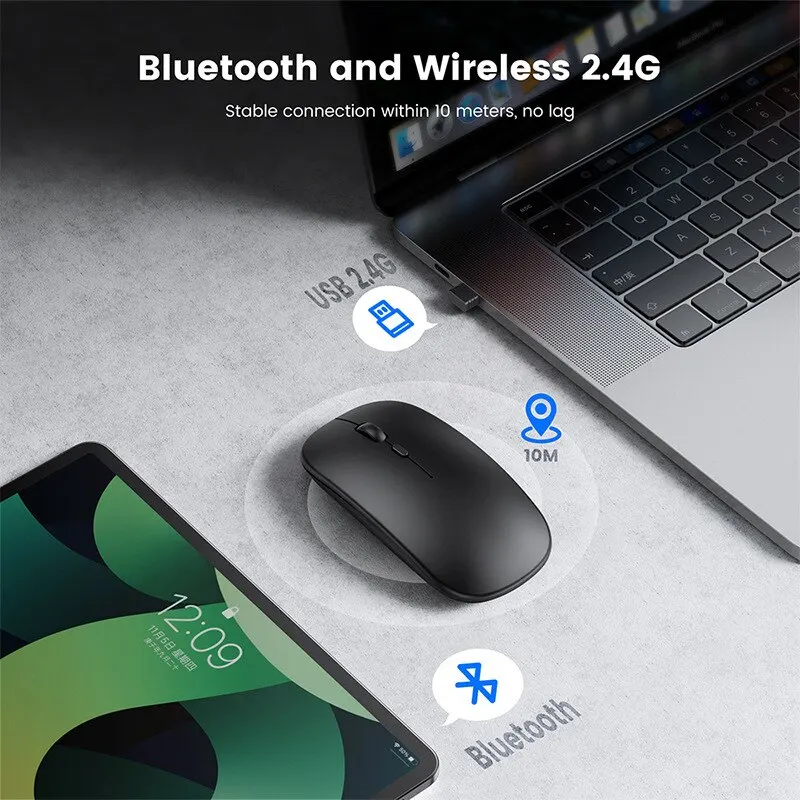 Wireless Mouse Bluetooth Dual Mode Charging Mouse 5.0 Mute Silent Notebook Game Girls G Wireless Black Mouse
