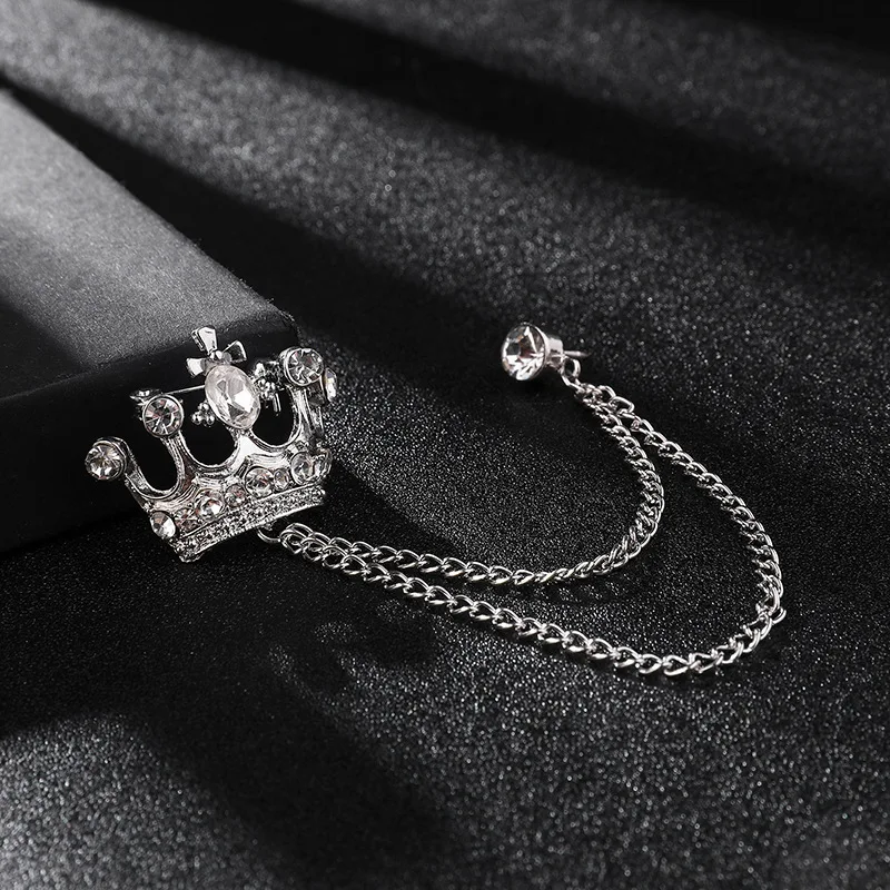 BELUCKIN Luxury Crystal Crown Brooch Pin - Gold Color Unisex Sweater Accessory