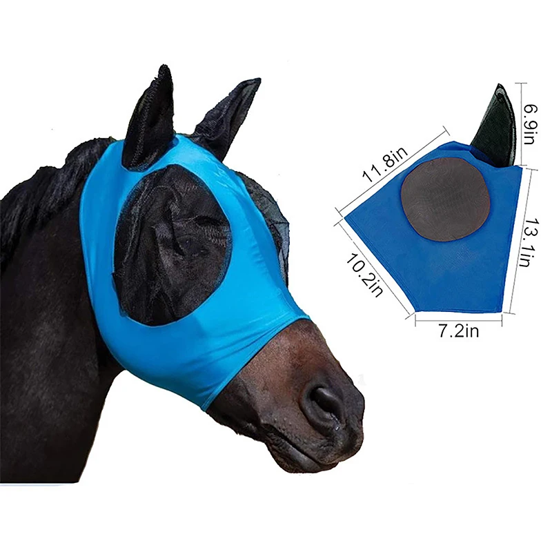 Elastic Horse Face Cover Horse Fly Masks Breathable Anti Mosquito Ears Decor Horse Faces Care Fine Face Mesh Shields