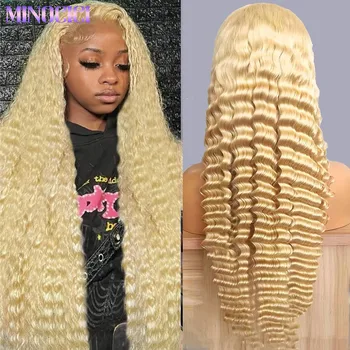 30 Inch 613 Lace Front Wig Human Hair Blonde Wig Human Hair 613 Deep Wave HD Lace Front Wigs 200% Density Pre Plucked For Women 1