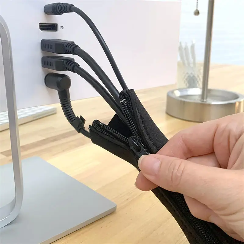 1/2/4 PCS Flexible Kabelmanagement-Hülse, Kabel-Organizer mit Reißverschluss, universelle Kabelhülle, Wickelabdeckung für Zuhause, Büro, Desktop – Detail 4
