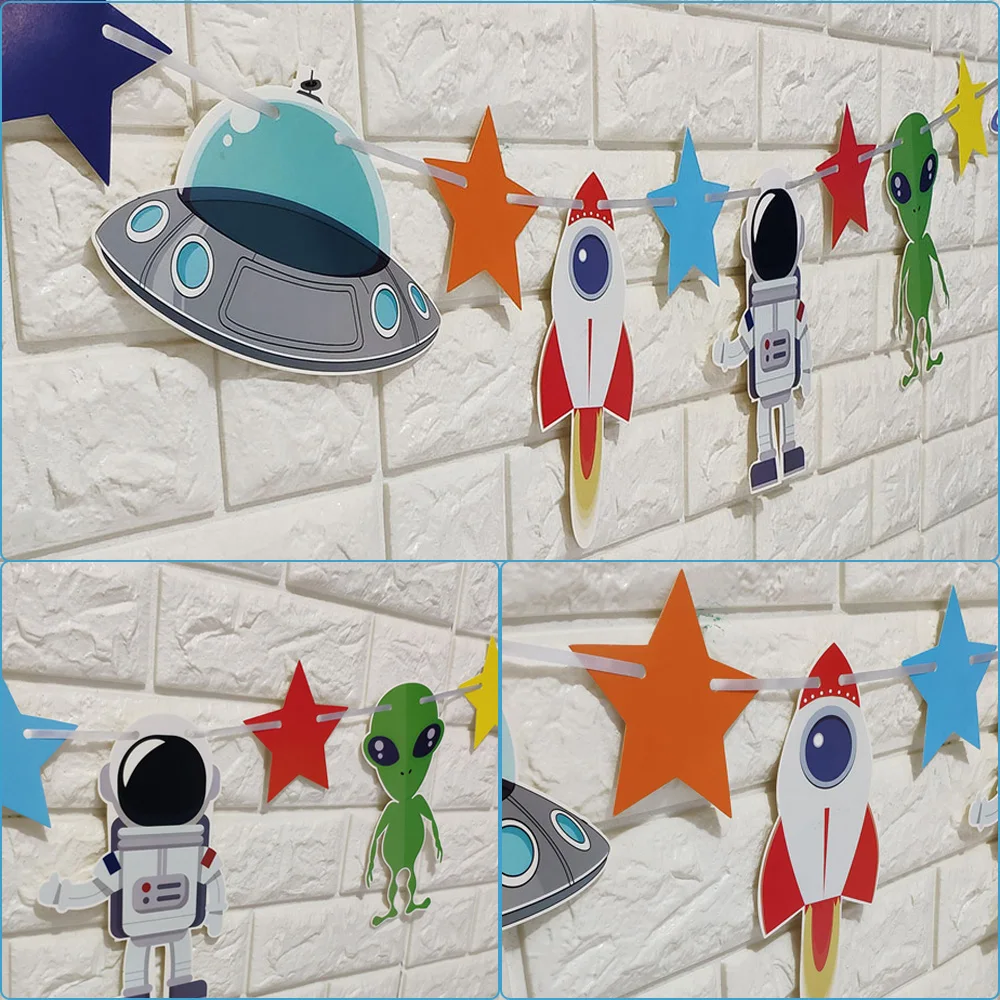 Besegad Universe Outer Space Rocket Spaceship Astronaut Planet Theme Banner Garland for Kids Birthday Party Decoration Supplies 3d astronaut rocket foil balloons plane globos spaceship balloon outer space theme birthday party decorations kids baby shower