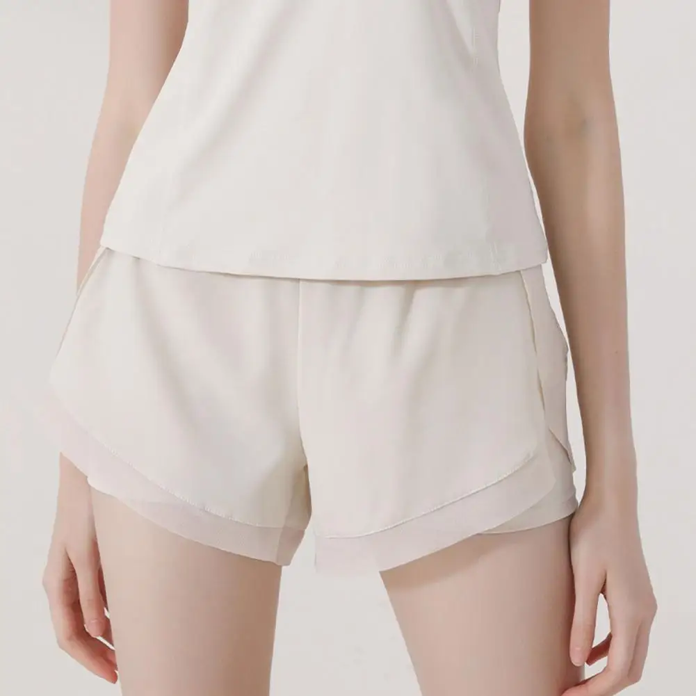 

Chic Women Shorts Solid Color Workout Breathable Double Layers Women Shorts