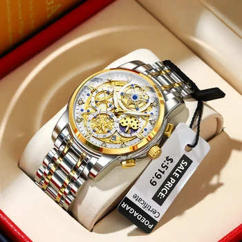 POEDAGAR Luxury Watch For Men Original Waterproof Luminous Date Man Clock Chronograph Stainless Steel Quartz Men's Watches Reloj