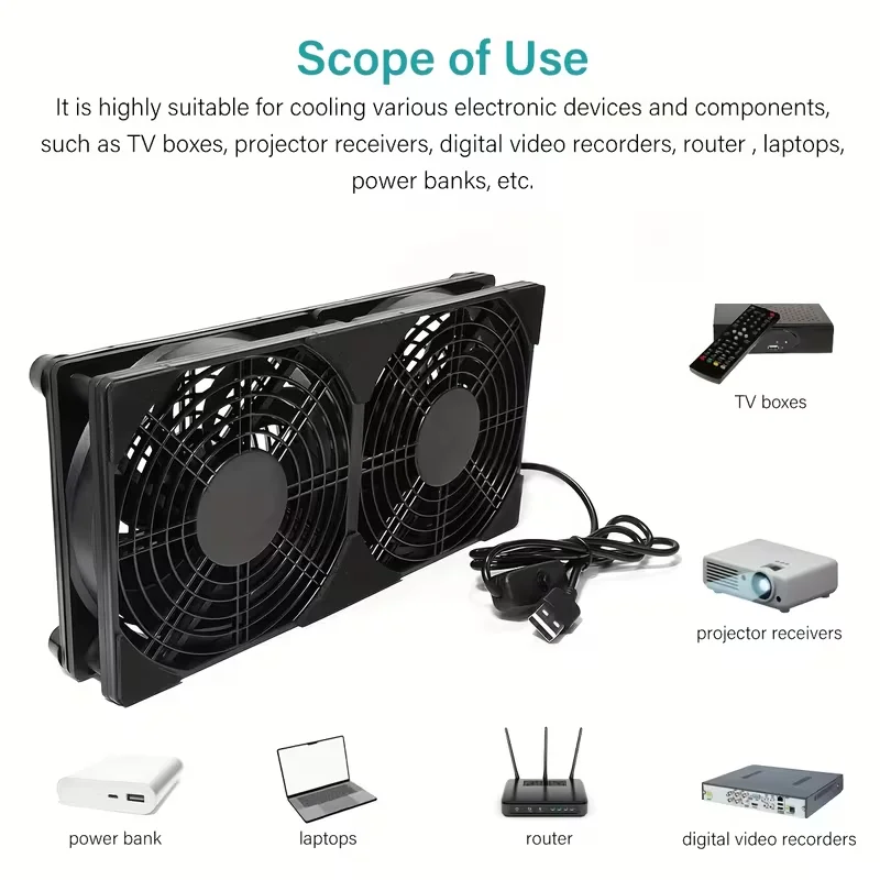 Dual USB-Powered Cooling Fan with One-Key Switch - Quiet Base for Enhanced Device Cooling