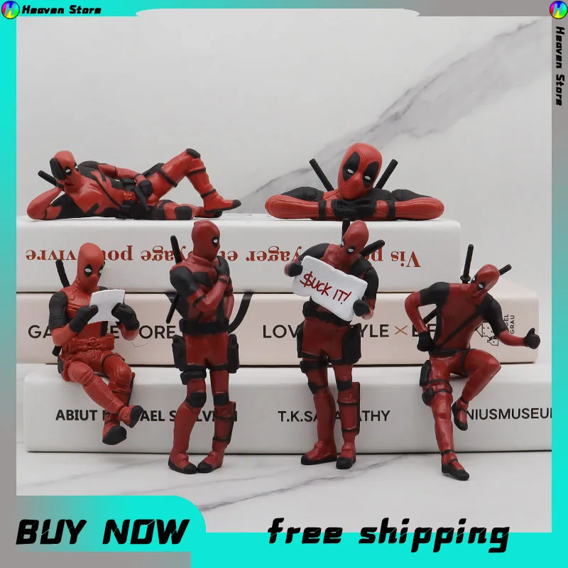 

Deadpool Model Pendant Man Reclining Posture Hand Action Figure Holding Card Look Back Posture Animation Car Console Decoration
