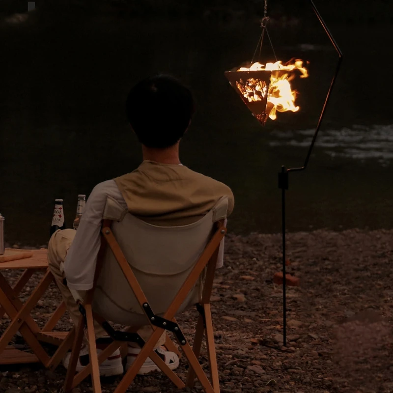 Camping Fire Pit Triangle Hanging Fire Pit Furnace Bonfire Campfire Pit Camping Firewood Burner Stove Stand Frame