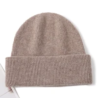 100%Pure Cashmere Beanies For Women Winter Warm Soft Solid Color Knitted Hat Y2K Korea Fashion Flipped Heap Pullover Cap Girl 2