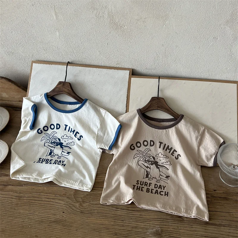 version of parent-child summer clothes new short sleeve fashion style simple cartoon letters casual family short sleeve  T-shirt