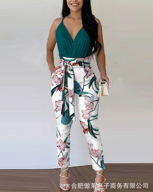 Women's British Style Suits 2024 Spring Summer Latest Holiday Color Contrast Ceremony Printed Sleepless Long Pants Two-Piece Set