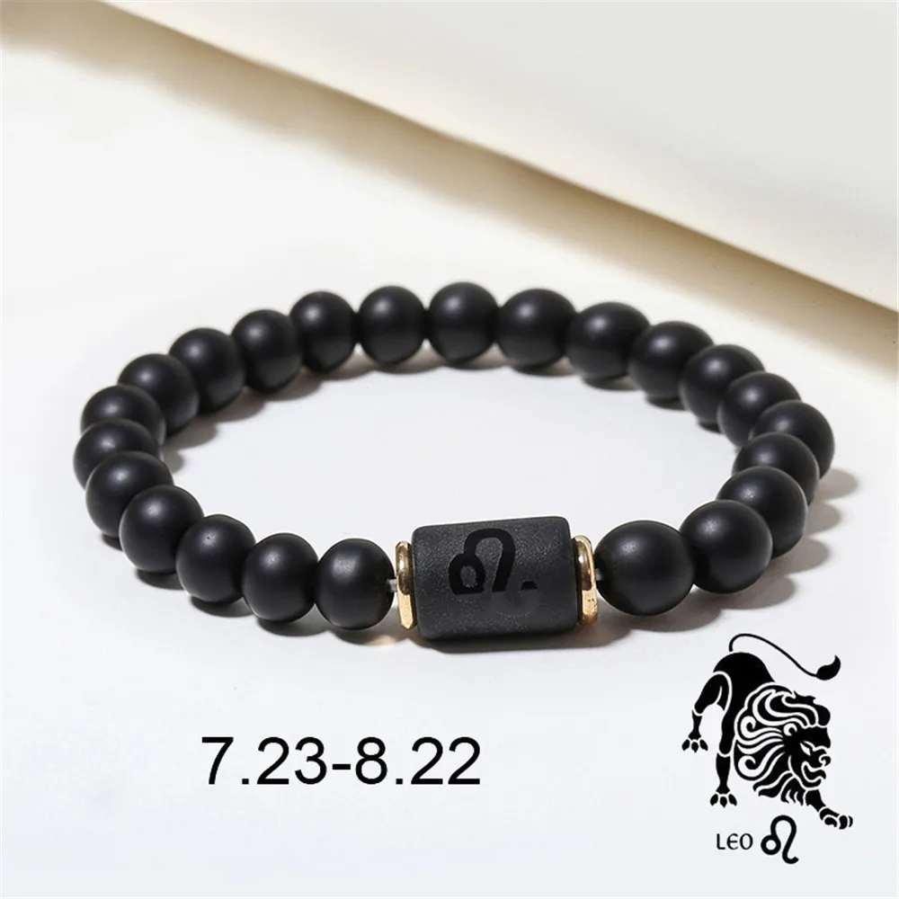 12 Sternbilder Tierkreis Perlen Armbänder für Frauen Männer mattschwarz Achat elastische Seil Perlen Armband Paar Schmuck Geschenke – Detail 13