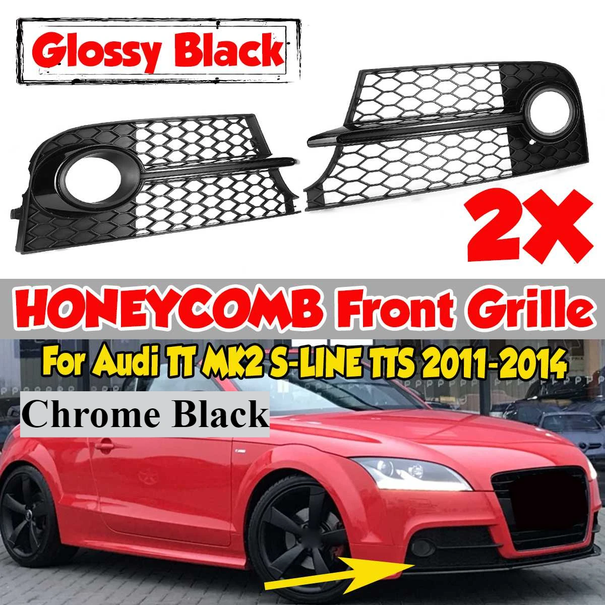 Tt Racing Mesh Pair Car Front Fog Light Grill Cover For Audi TT MK2 S-Line TTS 2011 ...