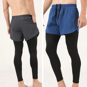 Men's Basketball Running Shorts Breathable Tights Pants 4-way Stretch Outside Shorts Fake Two pieces Trousers 2