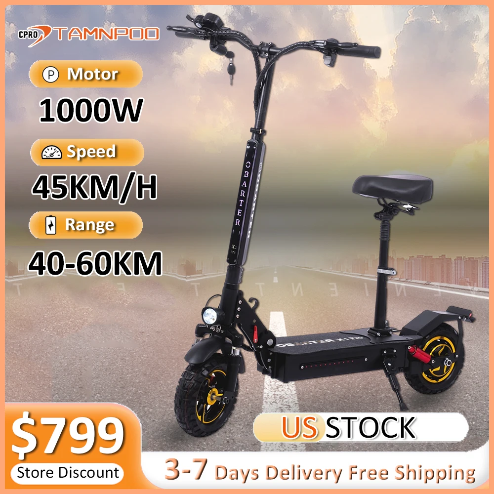 

OBARTER X1 Pro Electric Scooter 1000W 48V 21Ah Up To 45Km/h 50KM Range 10 Inch Off-Road Tire Folding Electric Scooter for Adults