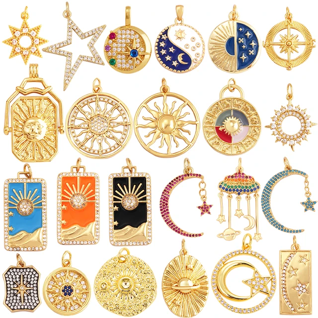 Celestial assorted enamel charms, Nickel free gold jewelry findings