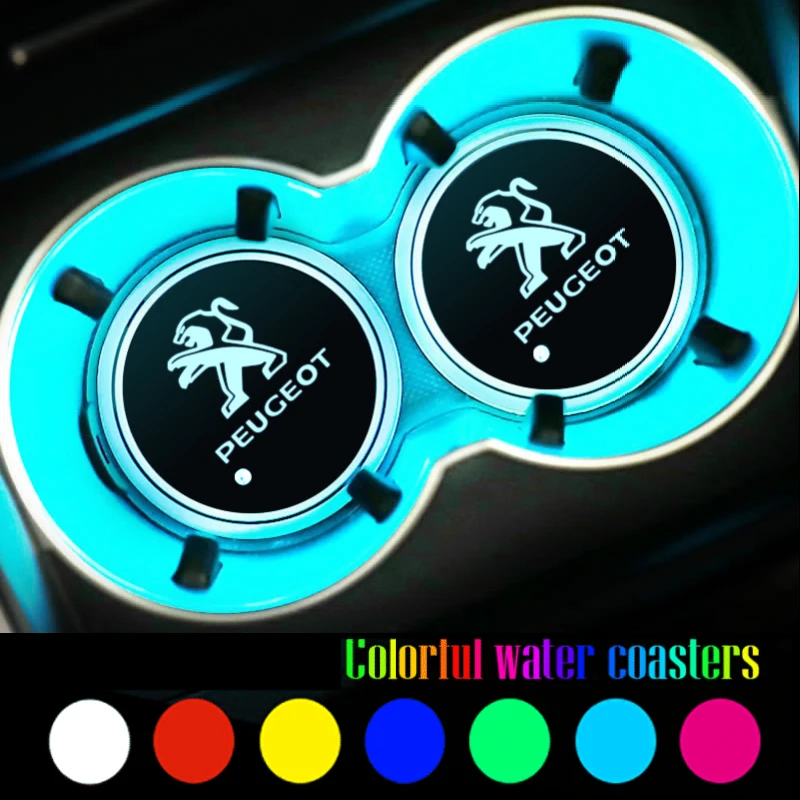 Car Led Cup Holder Coaster Ambient Light For Peugeot 3008 207 306 406