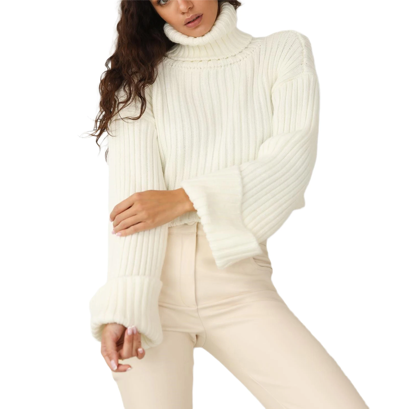 

Women Autumn Winter Warm Turtleneck Solid Knitted Sweaters Winter Female Pullovers Casual Tops Oversized Sweaters Streetwear